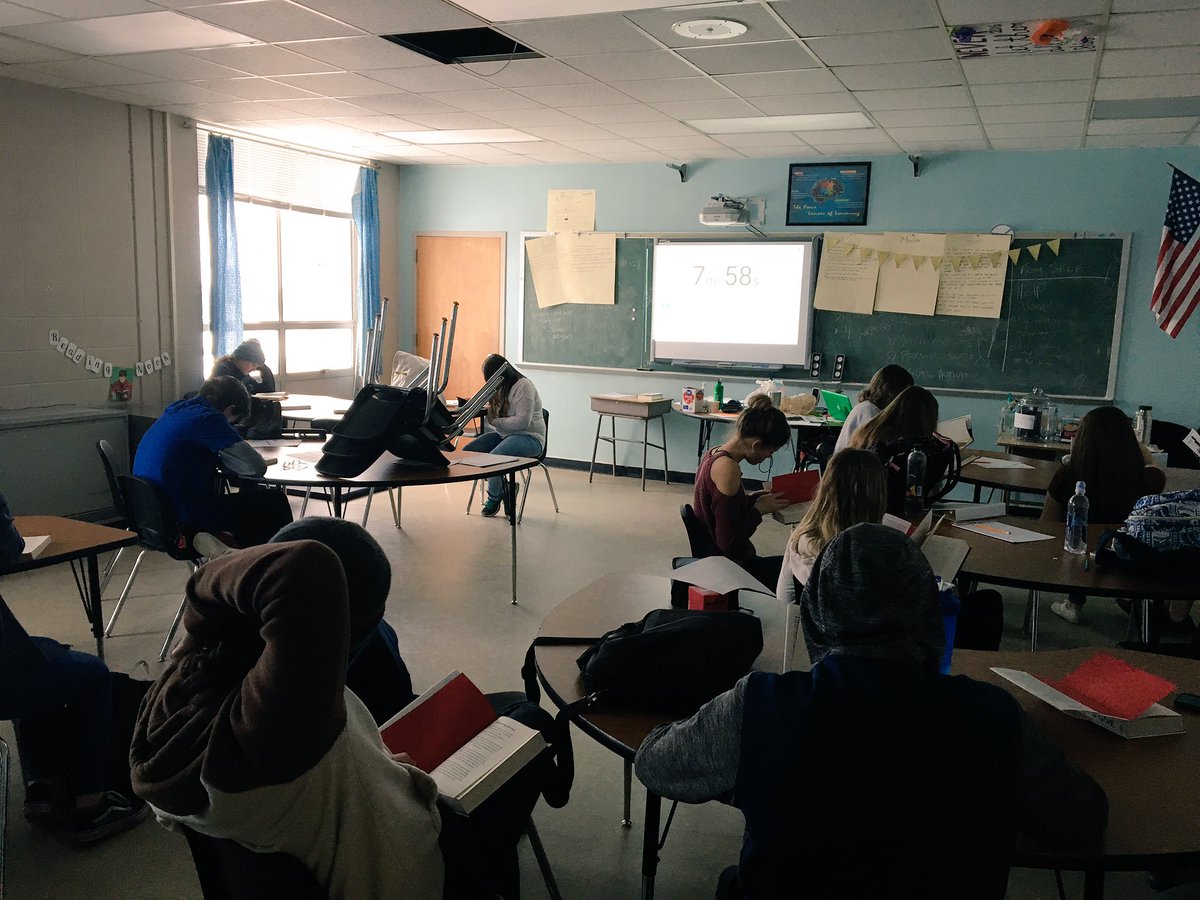 ADotonMac's tweet photo. My little English 9 cherubs engaging in book stations so they can make an informed decision when choosing which of the three text options they want to read for our unit on Community and Opportunity! #DearMartin #TheHateUGive #PartTimeIndian #YALitisgoodLit #choices #VTEd https://t.co/ewg5jgfOLw
