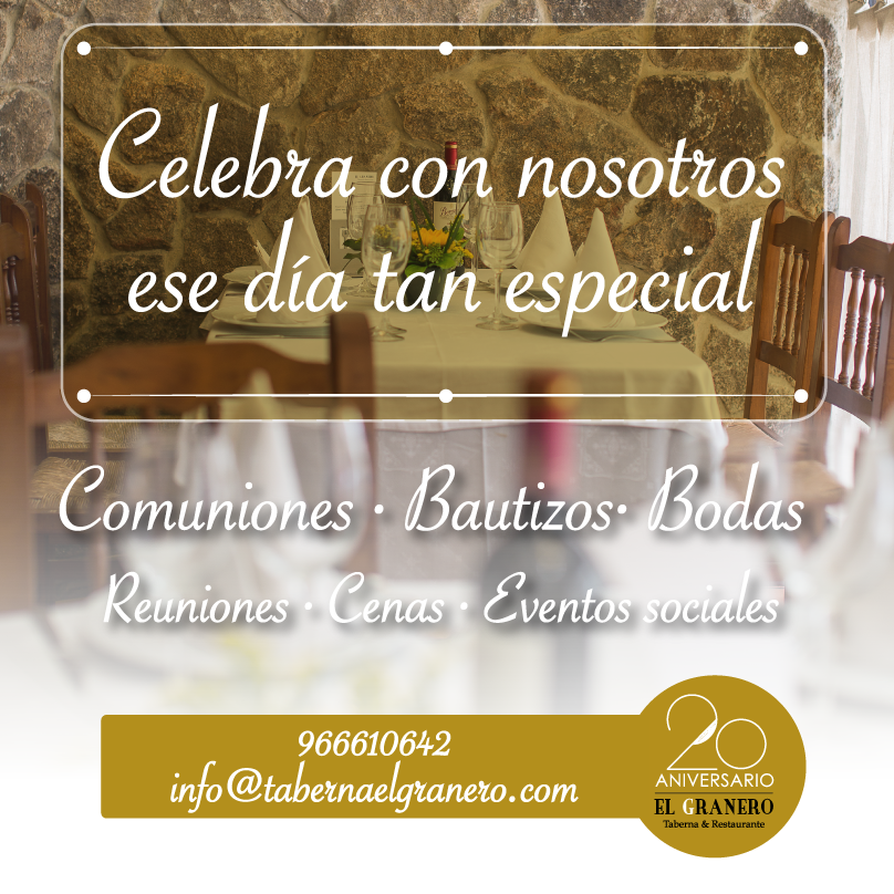 TabernaGranero's tweet photo. Recuerda que contamos con diferentes salones para tus eventos y menús variados para que sea un día especial. #restaurante #eventos https://t.co/jF4XZdXylr