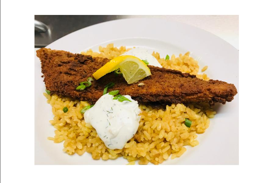 SnapsInJasper's tweet image. This weekend's special- BEER BATTERED WALLEYE served with parmesan risotto and garlic dill aioli.