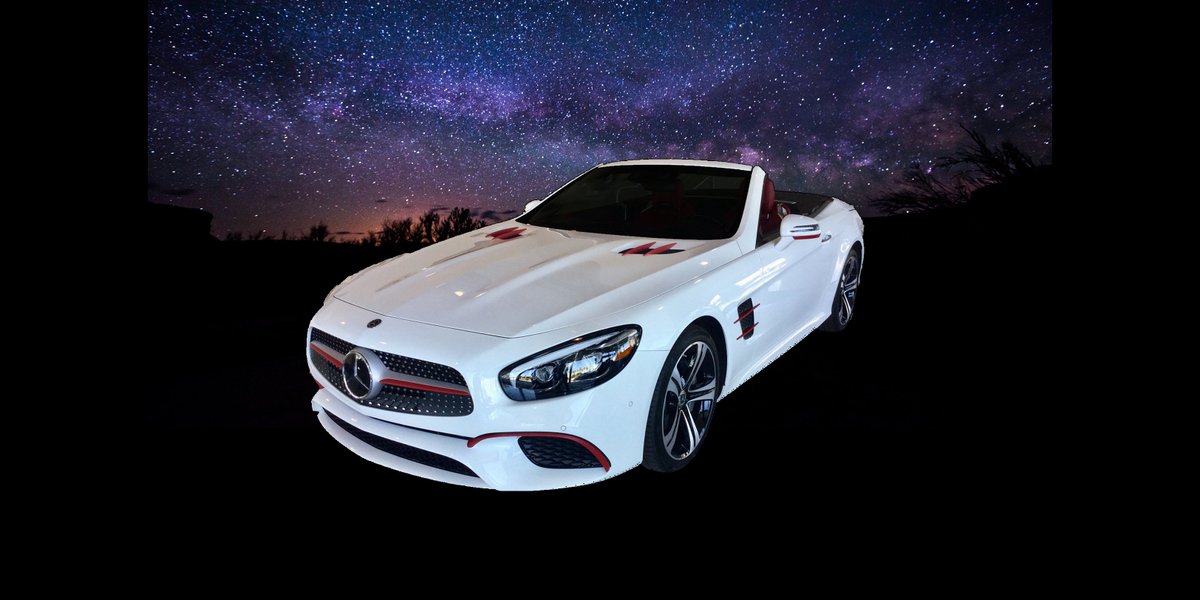 MercedesBenzPS's tweet photo. Exterior: Night, #BlackTieEvent entrance.
"Meet me outside - I’ll be driving a white #MercedesBenz #SL with a diamond-block #grille and red #flair." 
Shop now: https://t.co/snAwn2XBQG https://t.co/fITltQvLYl