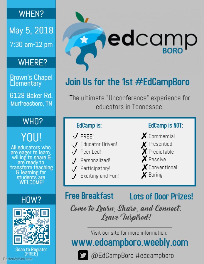 Here are the details of our awesome event.  Register soon! You don't want to miss out! #edcampboro #sharingiscaring @rucoschools @MCScommunicates #edcamp #rcslearning #rcstechchat eventbrite.com/e/edcampboro-t…
