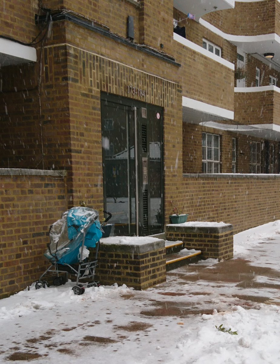 flurogoddess's tweet photo. Our block manager thinks it's reasonable behaviour to move buggies outside in the storm despite complaints from individuals and the residents' association. @KarenBuckMP_ @HamandHigh #vicious #beastfromtheeast #SnowDay https://t.co/gRNA9kelBY
