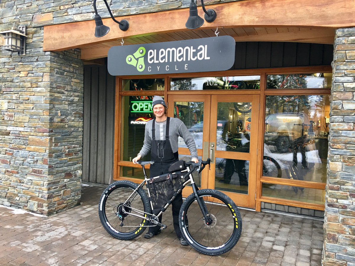 ElementalCycle's tweet photo. No smiling! Mark Hillary is taking this work of art on a short ride...  Inuvik to Mexico - No big deal.  #salsa #bikepacking #wagonwheels #seeyouin6months #custom https://t.co/9p6vtmVLqL