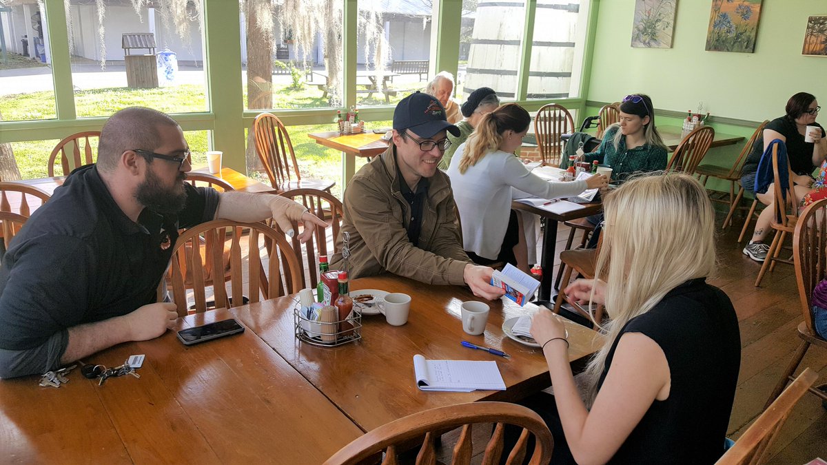 Vermilionville's tweet photo. Another great First Friday French Table learning session in our restaurant, La Cuisine de Maman! Develop, sharpen your French as we engage one another. It's FREE! Join us Friday, April 6 at 8:30 a.m. Thanks #KADN for the coverage.  #ExperienceVermilionville https://t.co/qDAfoRV9yG