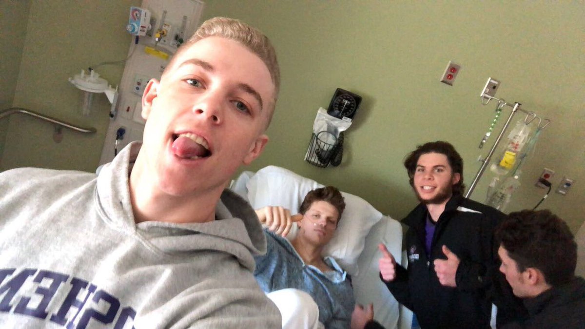 cojack_24's tweet photo. The team got a chance to visit Q today! He’s doing well, only complaint was not showering in a couple days. A true warrior! If you havent gotten the chance to help Q and his family there is a link above to his GoFundMe page! Thanks again for all the prayers and donations so far! https://t.co/DCxnLdcDJ5