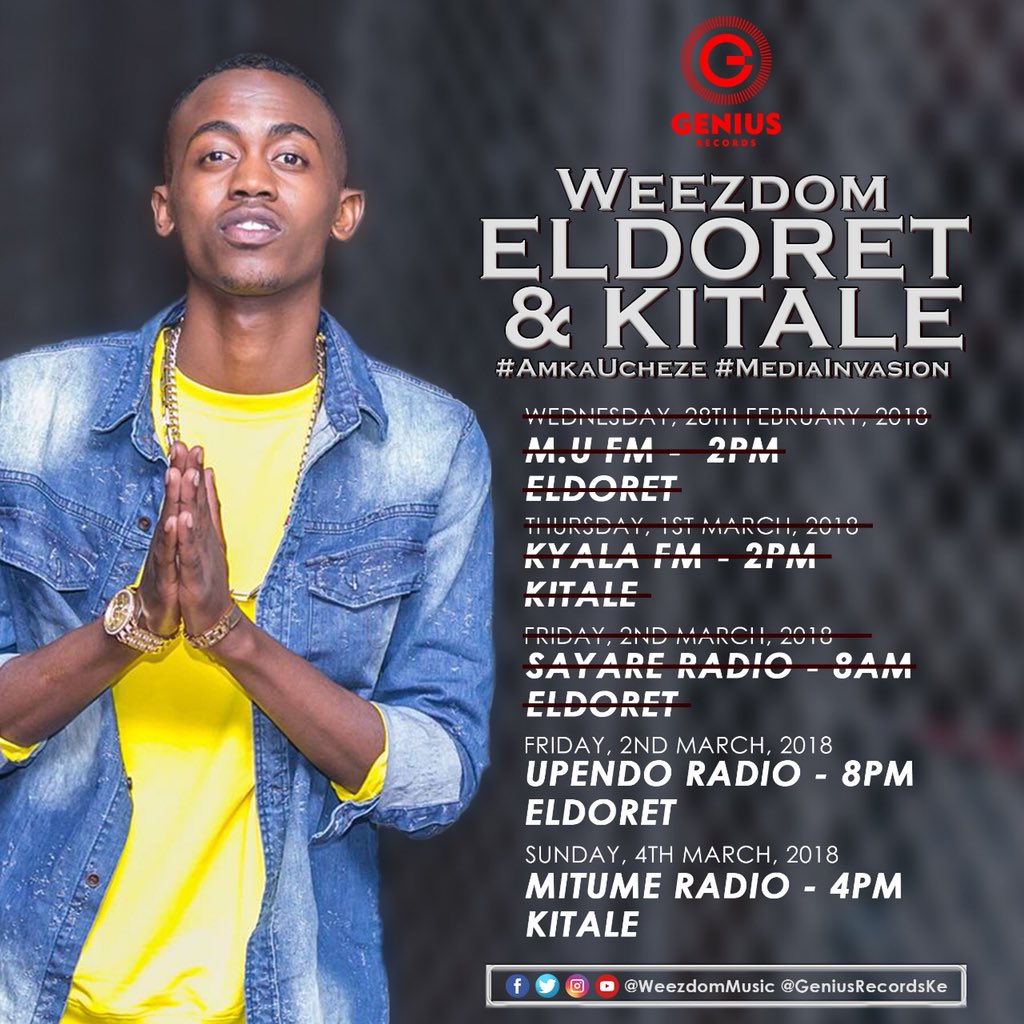 DJSADIC's tweet photo. @weezdommusic is still disturbing Uasin Gishu Country! Catch him tonight on Upendo Radio (Eldoret) From 8pm. #AmkaUcheze #MediaInvasion @GeniusRecordsKE https://t.co/DkNEbaCBzd