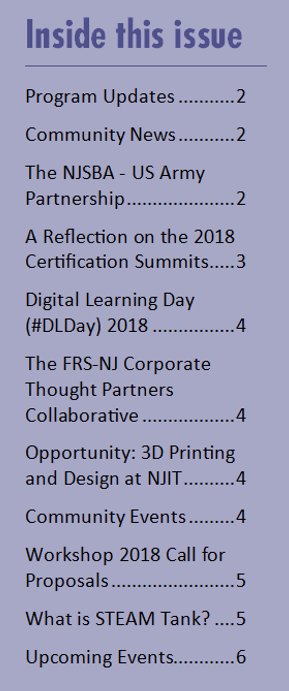 Interested in news, events, and happenings in the #FutureReadyNJ community? Check out the NEW March edition of the <a href="/FRSNewJersey/">FRSNJ</a> Monthly Newsletter! 

It's avaialbe at: frsnj.org/newsletter #NJed #innovateNJ #edtech #K12 #NJITClear #education #STEAM #FutureReady