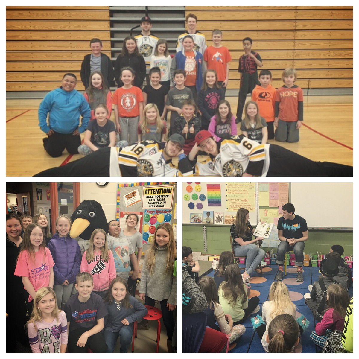 EmSocha's tweet photo. Big week!! Special visitors included GB Gamblers, Tacky the penguin &amp; WDP highschool readers!😊📚❤️ #ReadingMonth #wdphc @WDPHemlockCreek https://t.co/RRuYvzUy8Q