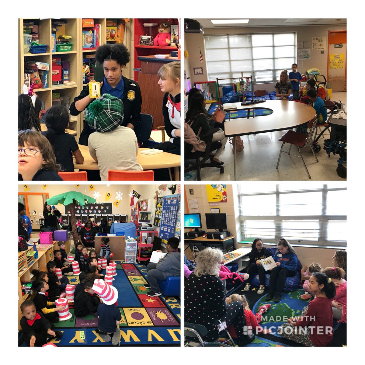 LCSJackets's tweet photo. Making reading fun at South Lex and Dev Center today in honor of #DrSeussDay with guest speakers from @LMS_RAKClub and @LSHSJackets !!  #ReadAcrossAmerica #JacketPride https://t.co/b1rQ74wgGn