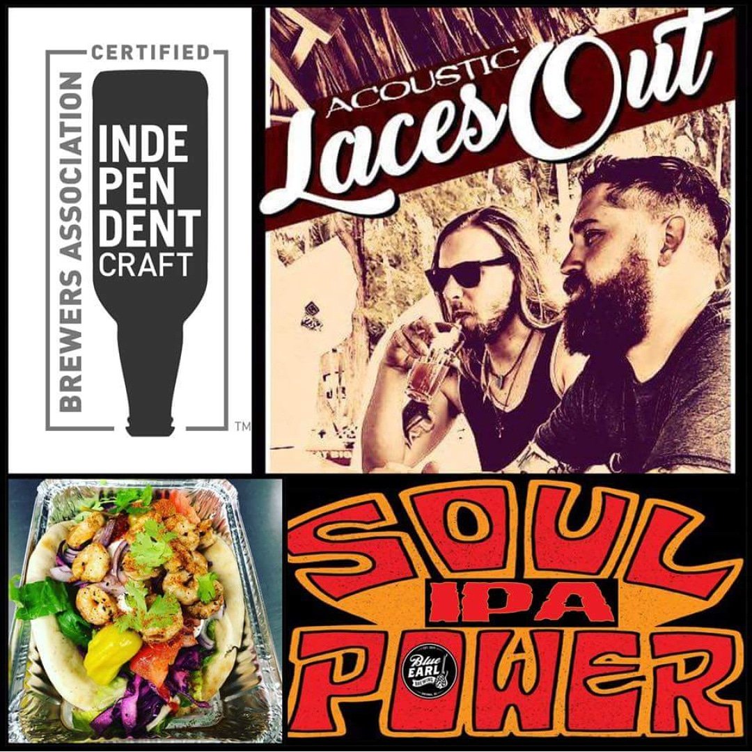 blueearlbeer's tweet photo. Start your Friday off right with our beer release #SoulPowerIPA New England Style Juicy IPA at 12 Noon! Live Music featuring Laces Out at 7-10 PM and Delicous Craving serving their phenomenal dishes! https://t.co/1tevNfqzxG