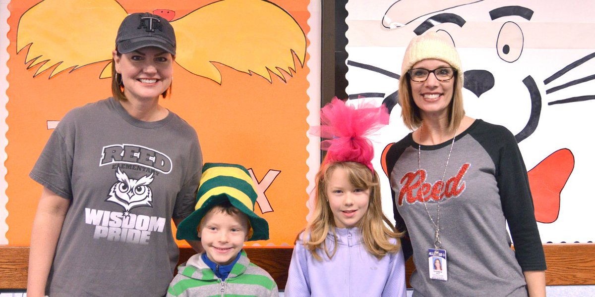 Allen_ISD's tweet photo. It's #ReadAcrossAmericaDay, and @Reed_Elementary has been celebrating all week. Today, students and teachers got in on the fun by wearing hats to school to celebrate the classic book "The Cat in the Hat." https://t.co/j7SMcXvpzF