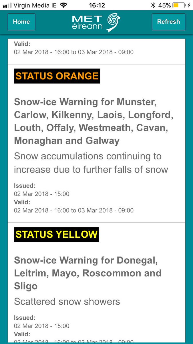 waterfdweather's tweet photo. New Orange Level Warning issued for Waterford valid to 9am tomorrow https://t.co/eDqc2P4Oq7