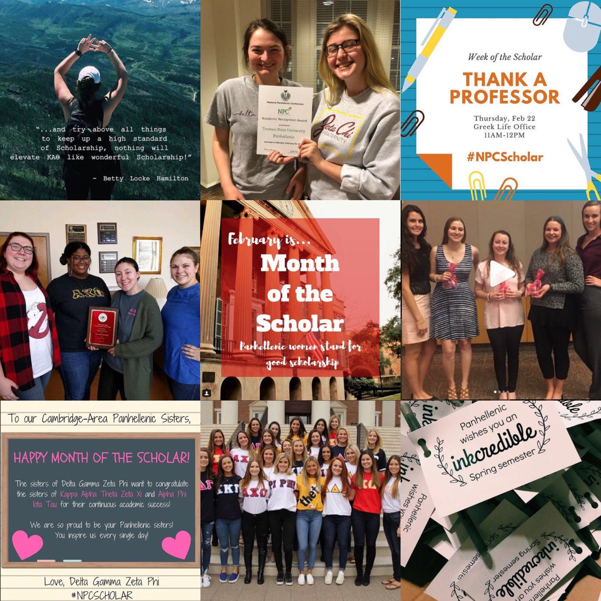 In February, College Panhellenics celebrated Month of the Scholar in many ways, including recognizing outstanding students and chapters, thanking professors and cheering on their peers. #FlashbackFriday #npcscholar  #sorority #sororitywomen