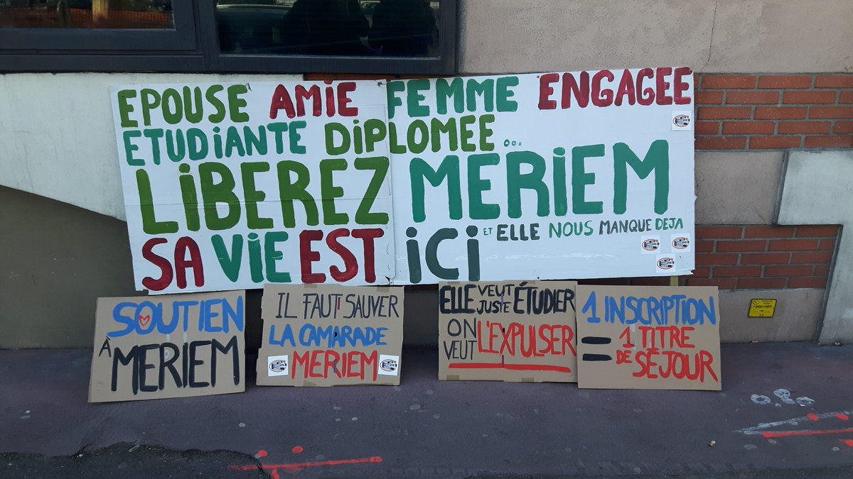 UEToulouse's tweet photo. PREMIÈRE VICTOIRE POUR MERIEM !

Le tribunal administratif a levé aujourd'hui l'obligation de quitter le territoire français (OQTF), Meriem quitte le centre de rétention administrative immédiatement, et obtient un titre de séjour provisoire ! https://t.co/o21oqRJoYy
