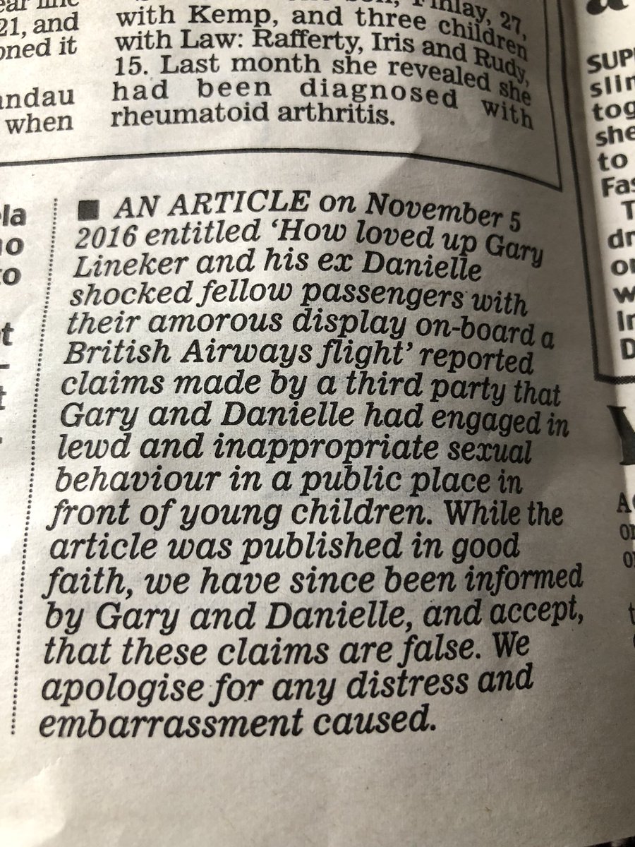 An apology from the Daily Mail admitting their fabricated, false story was published in good faith: cheers.