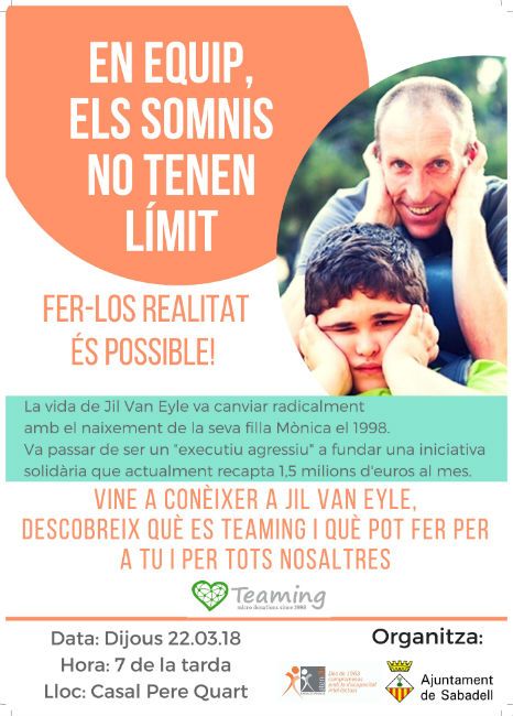 DiariDiscapCat's tweet photo. La Fundació Atendis organitza una xerrada a Sabadell amb el fundador de la iniciativa TEAMING - Di@ri de la Discapacitat https://t.co/6S0JnGE5dc @FAtendis @Aj_Sabadell @Teaming @JilVanEyle #microdonacions #Sabadell https://t.co/xg0kPbsXQW