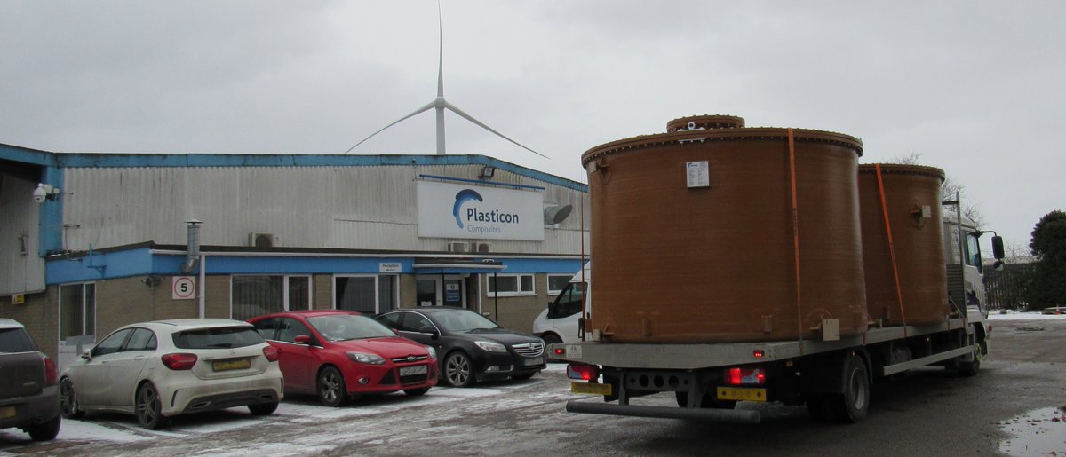 plasticonUK's tweet photo. 2 No ECTFE Lined GRP Anolyte Tanks on the way to Essex #GRPTanks #composites https://t.co/bOKaK9r6wY