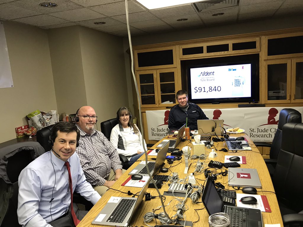 PeteButtigieg's tweet photo. Taking the hot seat for @StJudeResearch  telethon at @B100Country this morning: call me at 1-800-779-5121 https://t.co/3CqIbQXWPw