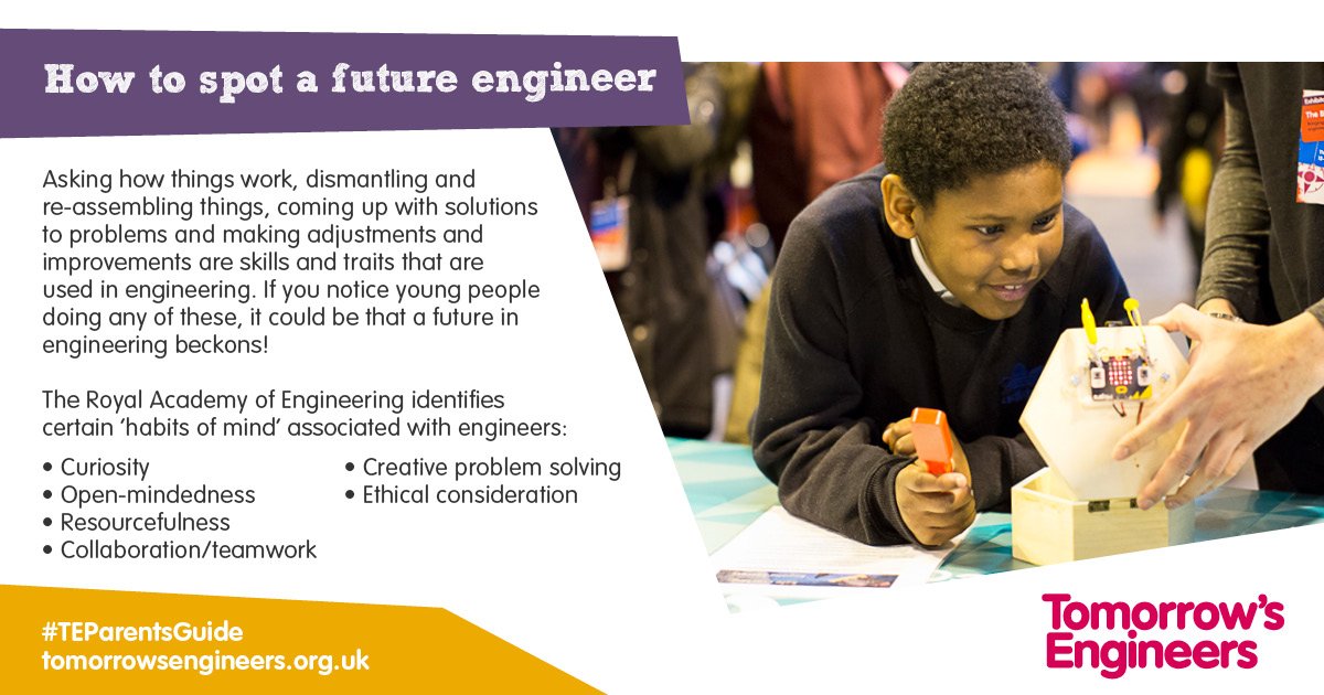 Tomorrows_Eng's tweet photo. Does your child show the signs of being a great #engineer in the future? Find out what to look out for in the #TEParentsGuide https://t.co/2XVK4aOoFn https://t.co/E8eDYqndeD