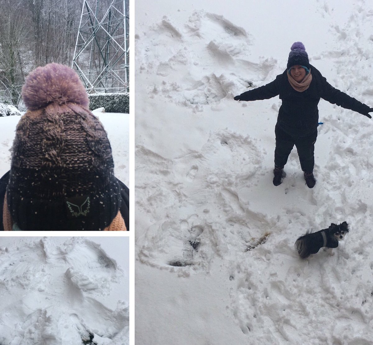 shululasquish's tweet photo. Not the best angels now .. (we’ll blame that on our dog jumping all over her every time she lay down🙄) but here’s my Mams (who I actually can’t tag because I have her blocked😂) Beast From The Easts #FreedomChildSnowAngels this morning❄️ @thescript @TheScript_Danny https://t.co/dwOtrkxQza