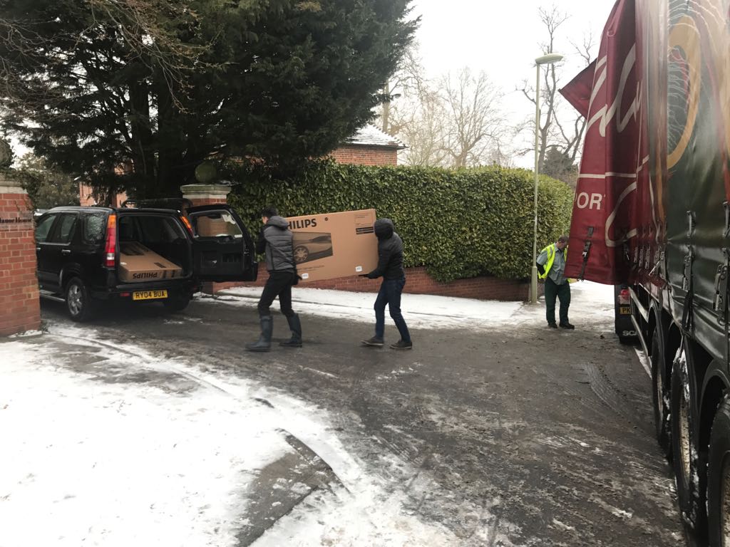 Little snow never stopped us! Full team out bringing in a delivery of D6 screens ready for our next digital expansion 🌨