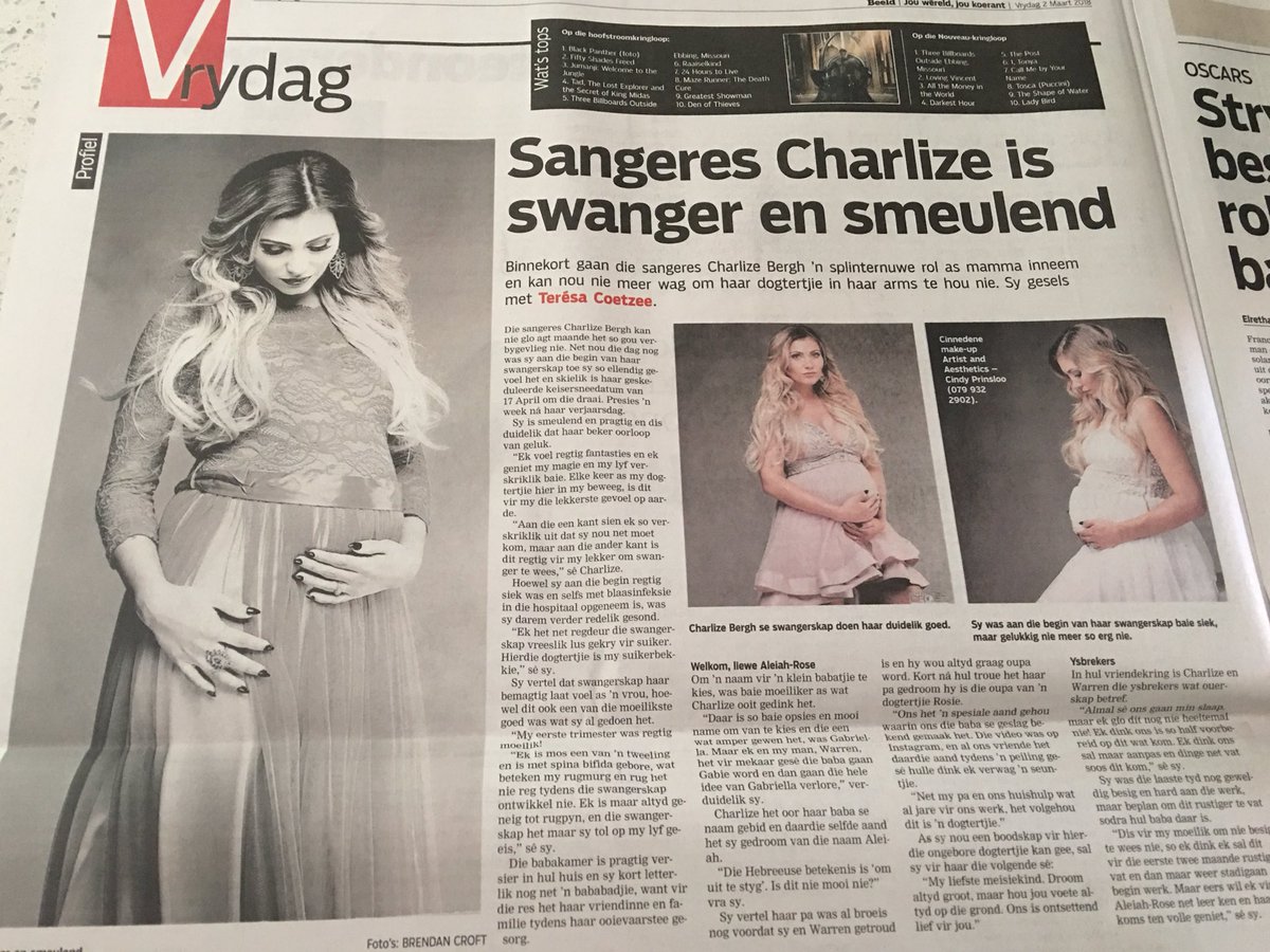 info21164718's tweet photo. Pragtige berig van @charlizeberg in vandag se @Beeld_Nuus 👏🏻#Smeulend en #swanger https://t.co/wz3Vv3ECpL