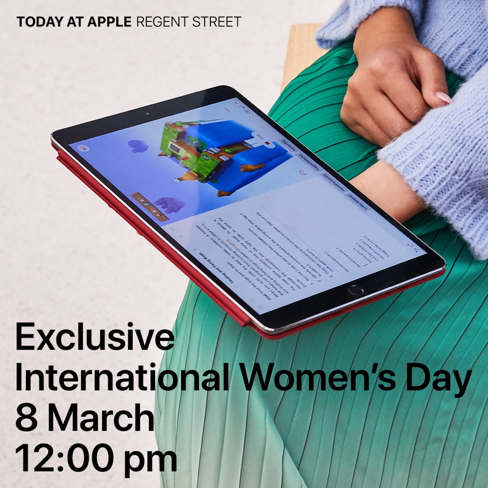 hilarymorran's tweet photo. Bring your family for International Women’s Day and celebrate the achievements of women in social tech and coding. Anne-Marie O’Leary, Editor-in-Chief of Netmums, will lead a unique discussion with MotherPukka &amp; Gen Ashley  #TodayatApple #AppleTalent https://t.co/V2FO48D4OV