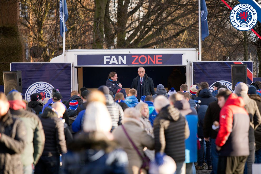 RangersFC's tweet photo. 📝 FAN ZONE: Due to the inclement weather and in the interest of public safety, Sunday’s matchday Fan Zone with Alistair Dawson has been cancelled.

➡️ https://t.co/5LIrUv8DSC https://t.co/l9Mu07VPso