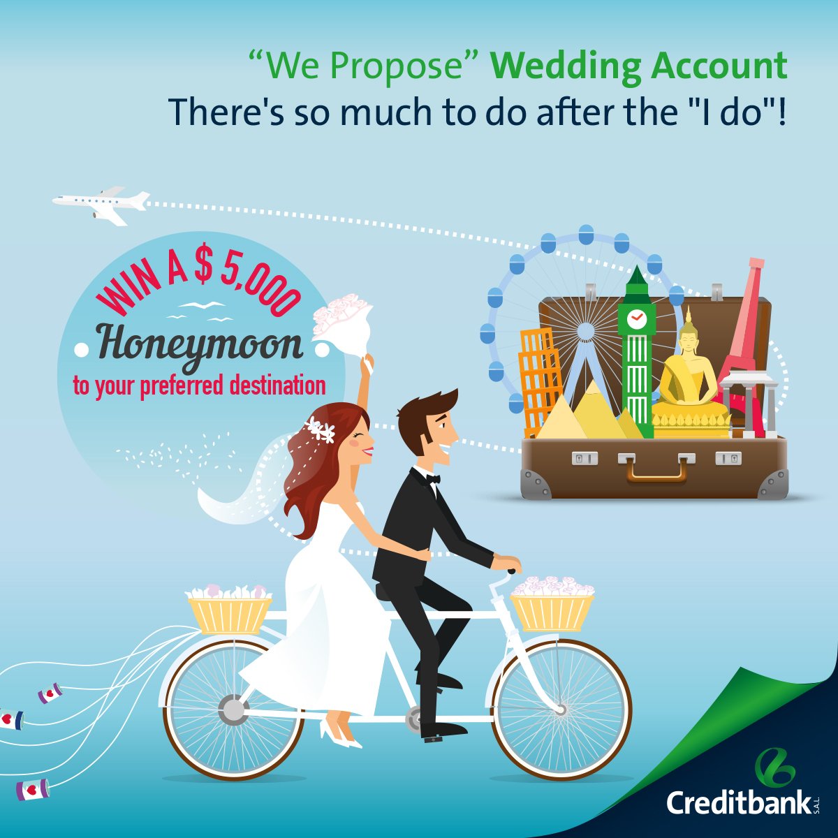 CreditbankSAL's tweet photo. Open a #WeddingAccount at any branch between March 1 and April 30, 2018 and enter the draw for a chance to win a trip worth $ 5,000 to the honeymoon destination of your choice. The winning couple will be announced on May 4. https://t.co/OfWFBcW3jO