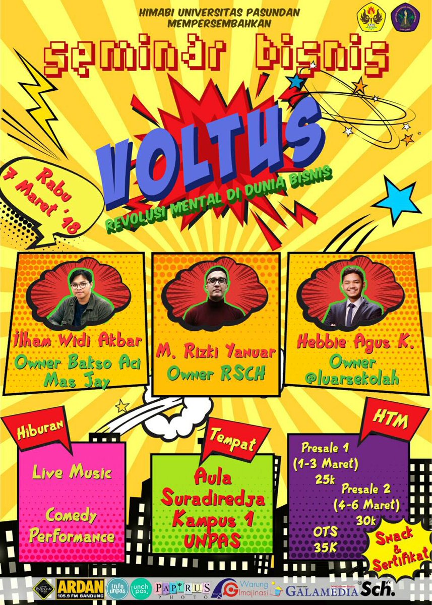 HIMPUNAN MAHASISWA ADMINISTRASI BISNIS (HIMABI) UNITE DENGAN BANGGA MEMPERSEMBAHKAN : 
                        VOLTUS
"Revolusi Mental di Dunia Bisnis"

Seminar yang menyatukan 2 bidang kolaborasi antara bidang Kominfo dan PSDM dibalut dengan sentuhan entertainment yang menghibur