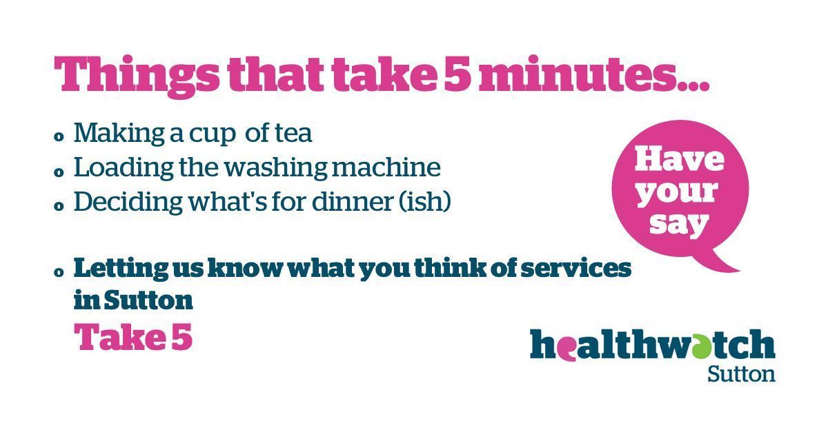 Just a few more days to complete our take 5 survey and let us know your thoughts and awareness of services in #Sutton. Survey closes on March 5th. buff.ly/2oBExAD