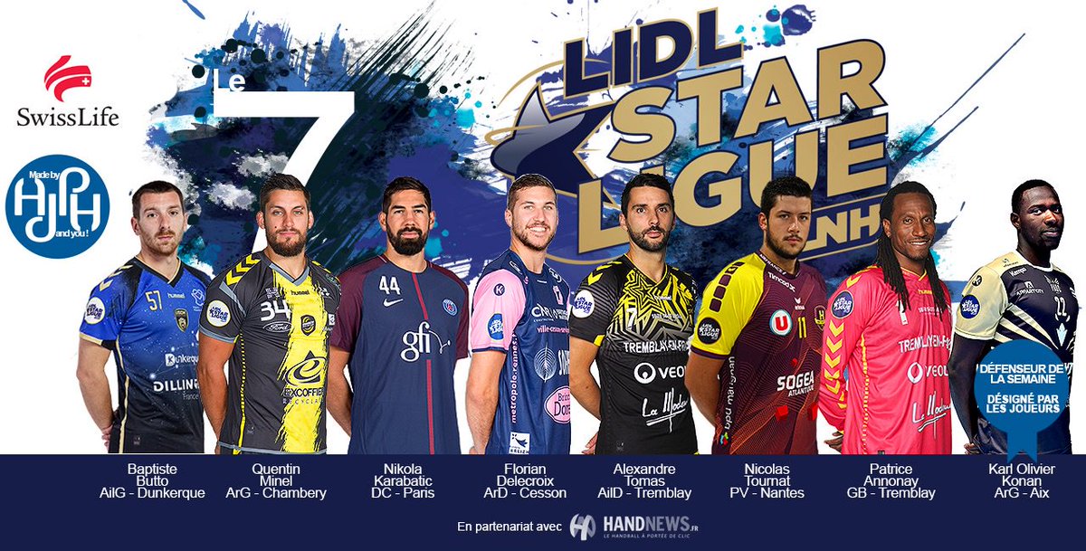 AJPHandball's tweet photo. #7delasemaine By @AJPHandball J16 @LidlStarligue Quelle equipe !! 🔥🔥 Nouvelle DreamTeam faite par les joueurs eux-mêmes !! Une journée folle et la planète Handball qui vibre !! 👌👌Une équipe disponible sur https://t.co/EY39pdJK4J https://t.co/p3c6nQP8Uh