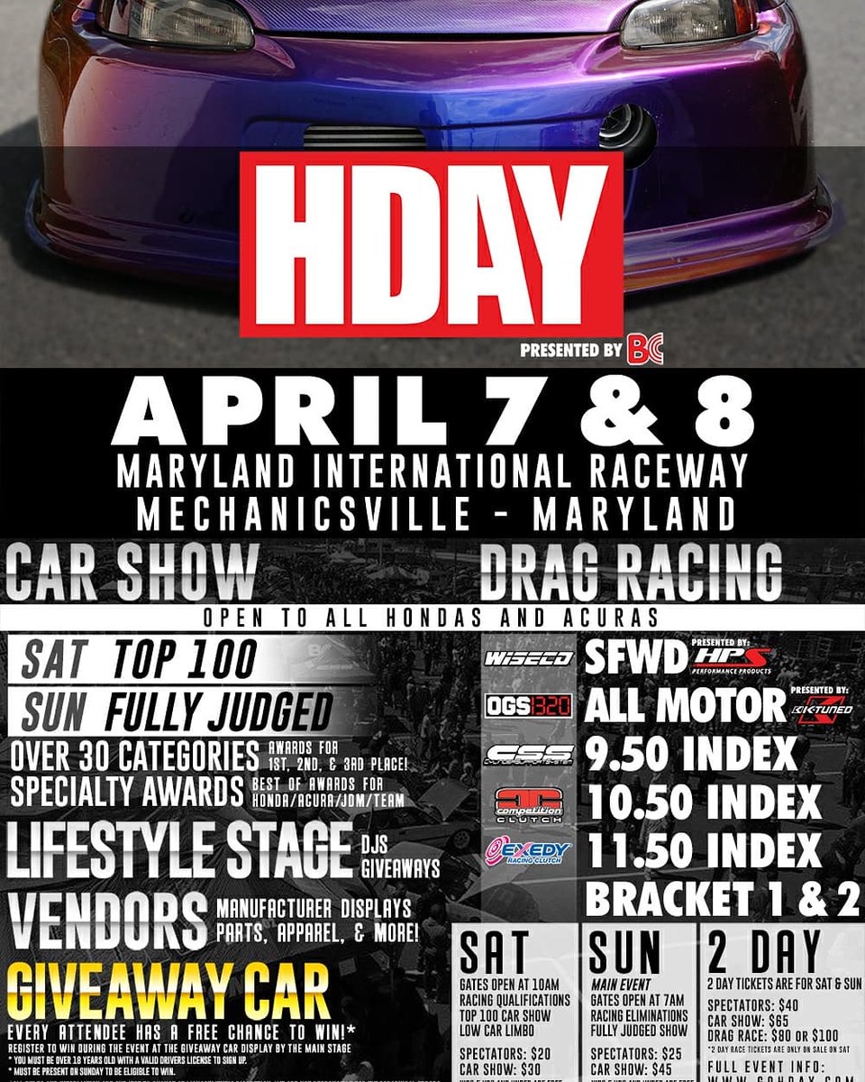UNIKDRAGPhotos's tweet photo. April 07-08, 2018 at Maryland International Raceway for @HDAY Spring 2018! Be Ready Be There!! #events18 #hday #ogs1320 #drag #dradracing #carshow #honda #civic #hondacivic #allmotor #acura #index #bracket #vendors #lifestyle #giveaways #tracklife #itsalifestyle #unikdragphotos https://t.co/CrGZQ1IOE7