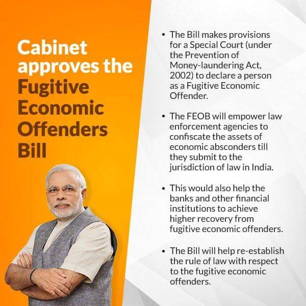 bartwalvikram's tweet image. Modi Govt has approved ‘Fugitive Economic Offenders Bill’ which will empower law enforcement agencies to confiscate the assets of economic absconders till they submit to the jurisdiction of law in India. #CrackdownOnCorruption
@narendramodi @AmitShah @NBhajiyawala @pvssarma