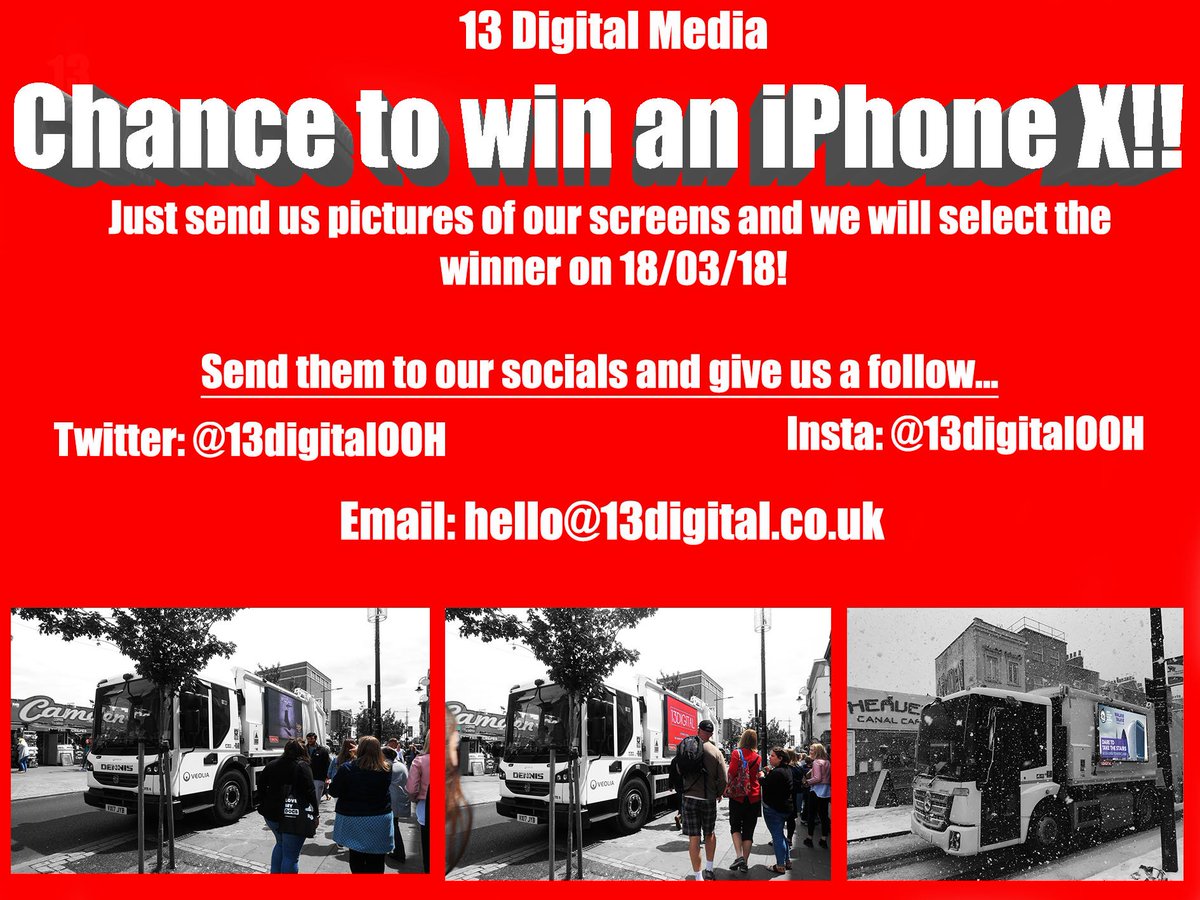 13DigitalOOH's tweet photo. Get snapping people!! We want to see more of your best pictures of our #screens! Send them in for a chance to win an #iPhoneX Good luck! #13digital #CompetitionTime https://t.co/2qviSJV9nd