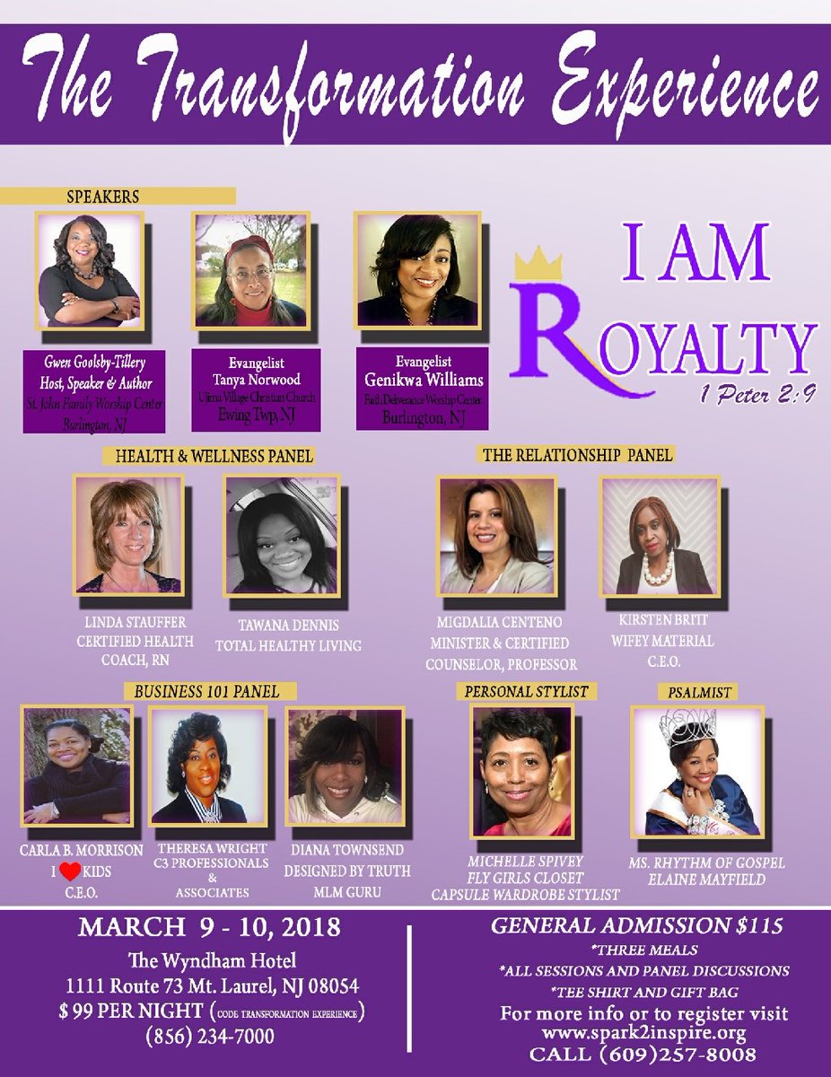 GenikwaWilliams's tweet image. It's just one week away! REGISTER HERE: bit.ly/2FJeAq0
We'll see you there!  #TransformationExperience #Transformation  #Royalty #IAmRoyalty