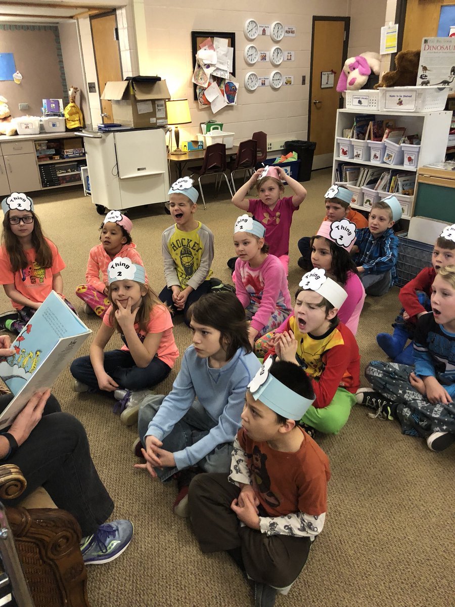 WallaceSecond's tweet photo. Surprise reader for Friday is Mrs. Bauer!  She read The Sleep Book while Smarties listened in their pajamas! #APride #ReadAcrossAmerica https://t.co/3K33lgwRcY