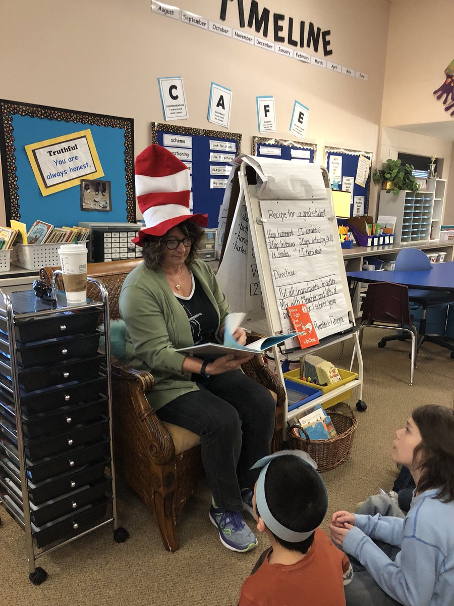 WallaceSecond's tweet photo. Surprise reader for Friday is Mrs. Bauer!  She read The Sleep Book while Smarties listened in their pajamas! #APride #ReadAcrossAmerica https://t.co/3K33lgwRcY