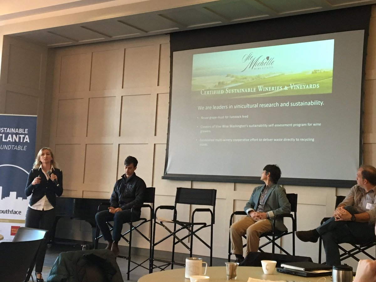 DrePinabell's tweet photo. Fantastic panel this morning on local and organic food and beverages- from the farm to store to compost. @SouthfaceEnergy @CafeCampesino @HighlandBakery @compostwheels @GeorgiaOrganics @SteMichelle #SFSART https://t.co/wx5lKFT63T