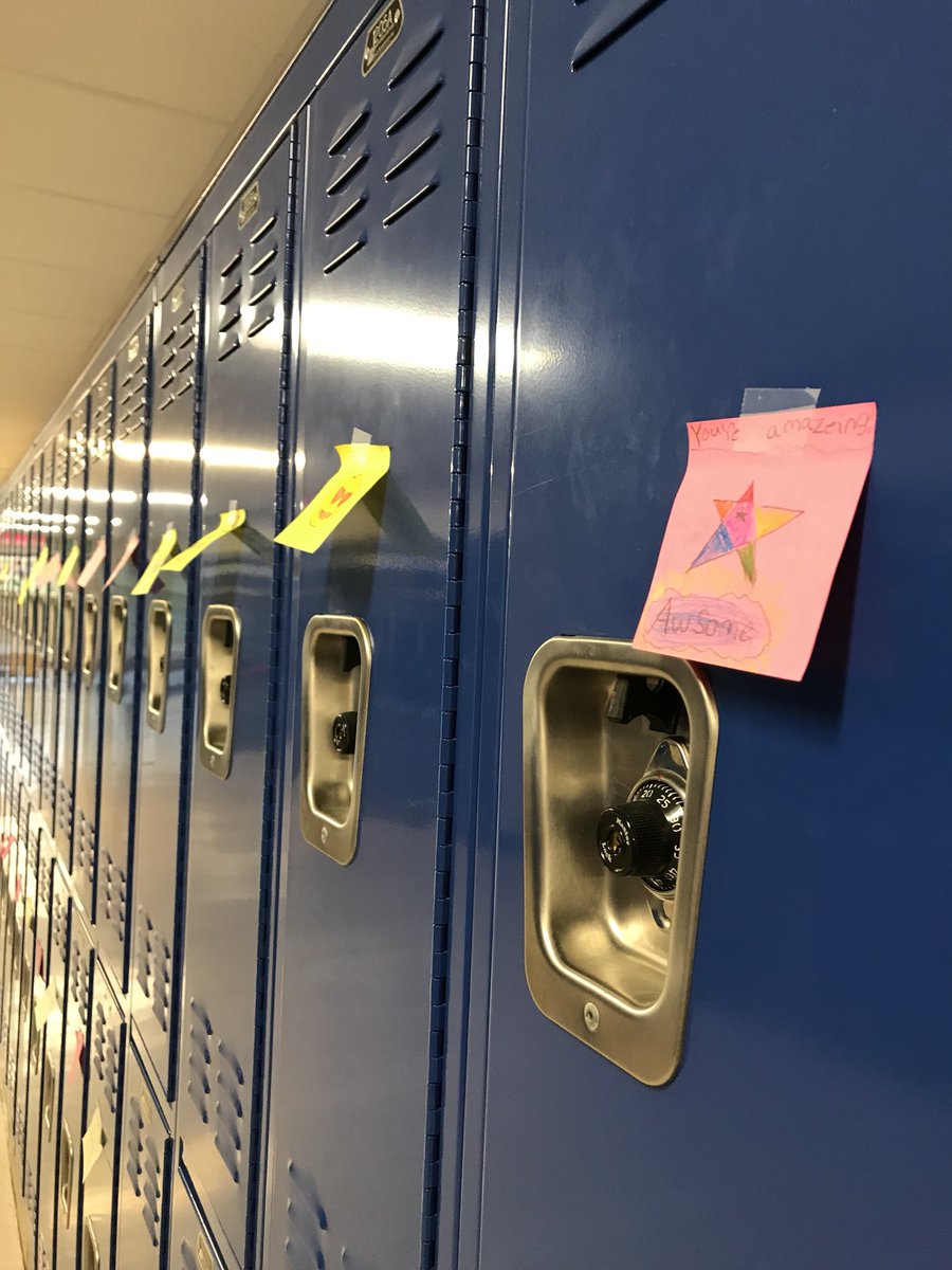 ConnerHigh's tweet photo. Today as our students walked into school they were greeted with KINDNESS POST ITS from Goodridge Elementary students! Every locker had one! #connercampuskindness https://t.co/Zn0DUMbrYX