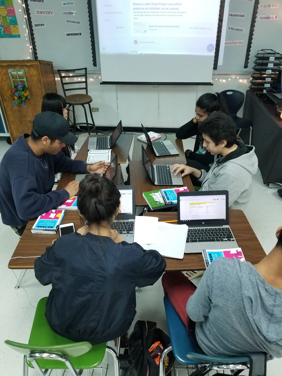 ZambranoClarkHS's tweet photo. Future thespians and playwrights at work creating Act 6, Scene 1 of #RomeoandJuliet. Rockin' the #collaboration using #GoogleDocs. #mystudentsarethebest #linguisticdiversity #ClarkESL #Shakespeare #ClarkTexas #NISDInspired ππ https://t.co/H93eMZYO5H