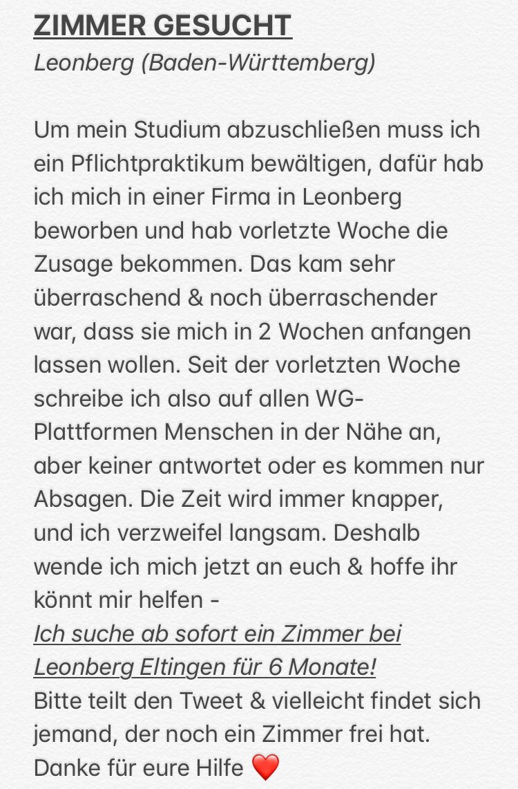 razetvlog's tweet photo. ICH BRAUCH EURE HILFE 😩❤️
Retweeten hilft &amp; hoffentlich finde ich vor dem 15.03 eine Unterkunft / WG ✌🏻 ➡️(Stuttgart Umgebung)⬅️ https://t.co/HmQYlkfqly