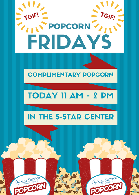 1650Arch's tweet photo. TGIF It's #PopcornFridayat @1650Arch - Stop by the 5-Star Center today from 11am-2pm! #5StarServiceWorldwide #CBRE #TGIF https://t.co/0FTkIUWNC4