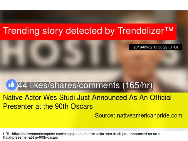 Animalolizer's tweet image. #NativeActor #WesStudi Just Announced As An Official Presenter at the 90th #Oscars #TheNewWorld... animals.trendolizer.com/2018/03/native…
