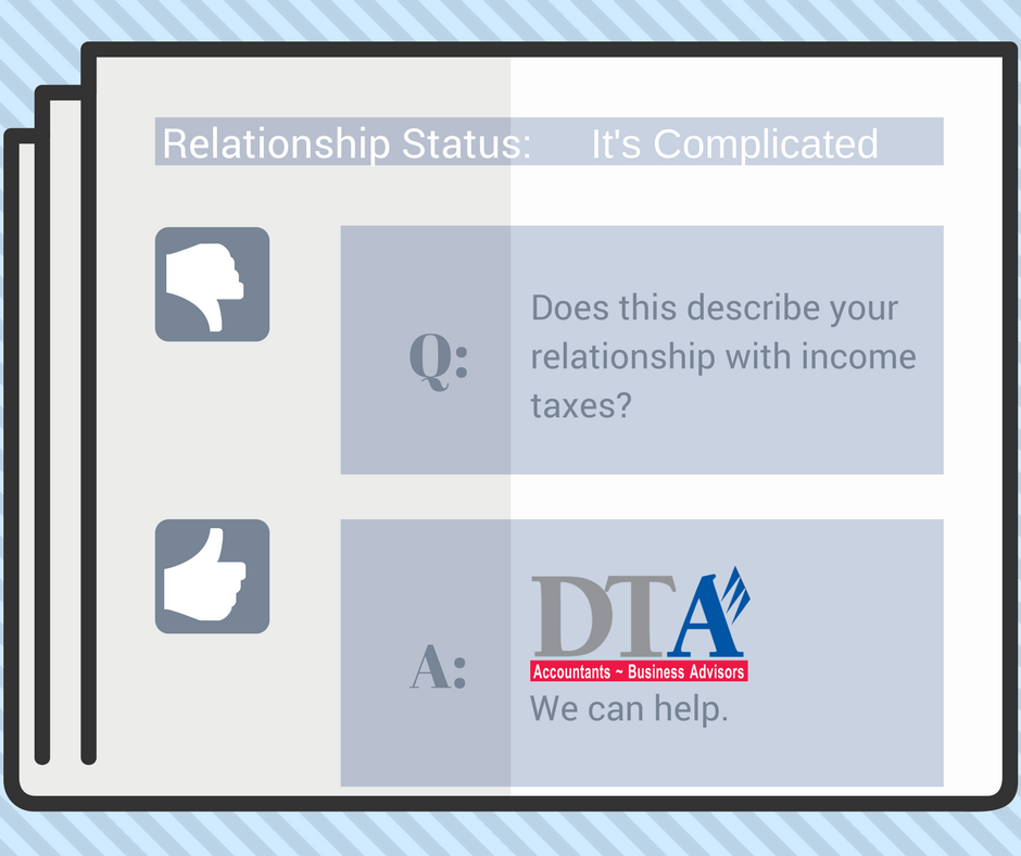 How would you describe your #incometax relationship? We have a hunch! #ItsComplicated Change your tax relationship status. Talk to us #Gravenhurst #Muskoka.