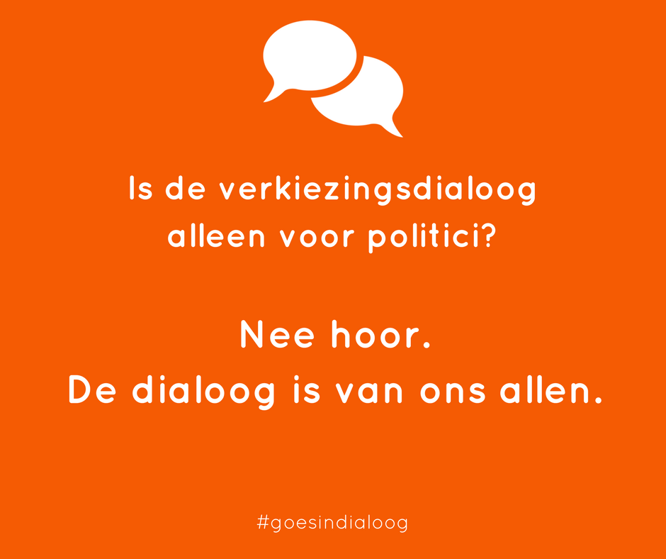 Denk jij ook dat de #verkiezingsdialoog alleen voor politici is? Niets is minder waar. De dialoog is van ons allen. Meld je dus gerust aan (goo.gl/85gM2B) voor een inspirerende #dialoog met onze Goese politici. 12 maart 2018 #bibliotheekoosterschelde <a href="/goesindialoog/">Goes In Dialoog</a>
