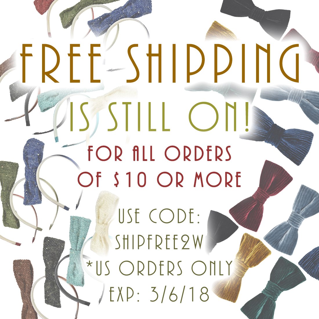 stateofaccessor's tweet photo. Free Shipping is still on!!! Use code: shipfree2w for all US orders of $10 or more!
Offer expires 3/6/18 https://t.co/dzWmBozIzg