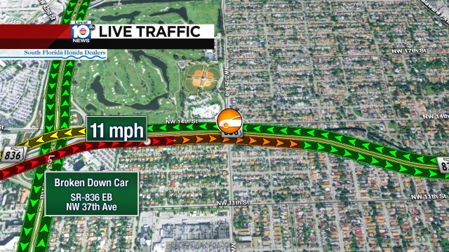 Broken down car on SR-836 EB at NW 37th Ave #traffic https://t.co/CFhFsh6Ck2