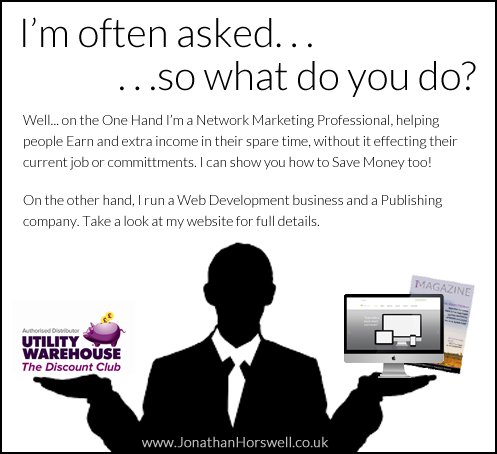 Interested in what I do?

Take a look at JonathanHorswell.co.uk

#success #business #networking #networkmarketing