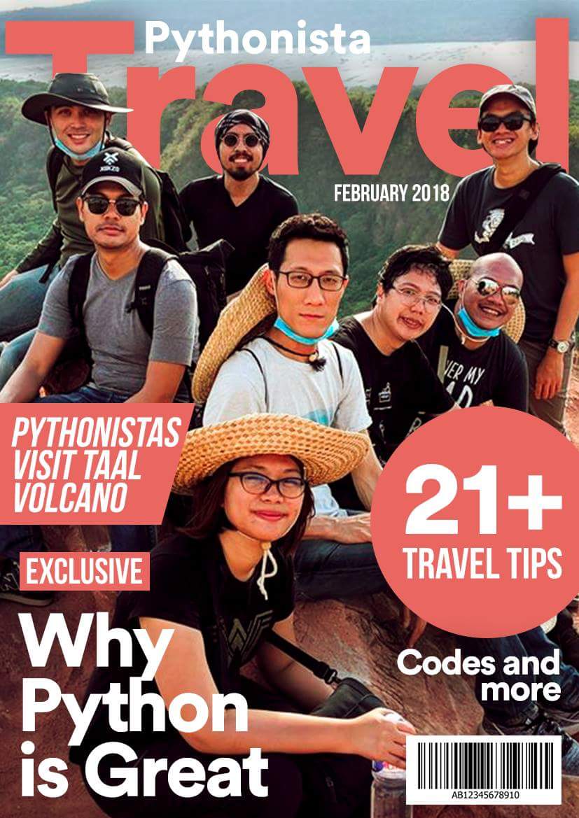 cr8ivecodesmith's tweet image. @marcreyesph thought this picture was like a magazine cover and made it into one 😆 #PyConPH #positivepython